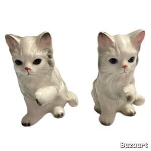 Two Vintage LEFTON Persian Cat Figurines H1513 Kitten Kitty Made In Japan